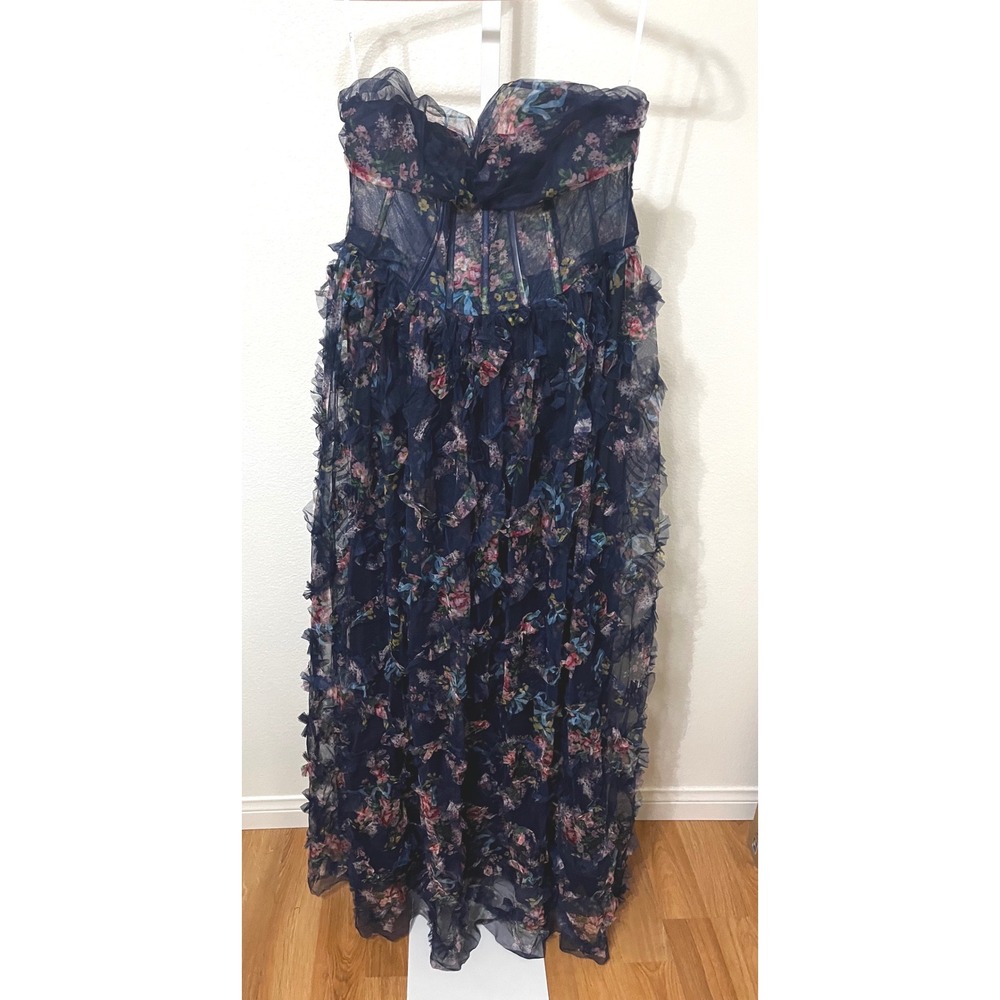 NWT Lulus Stunning Element Navy Floral Mesh Ruffled Strapless Maxi Dress XL - Picture 4 of 7